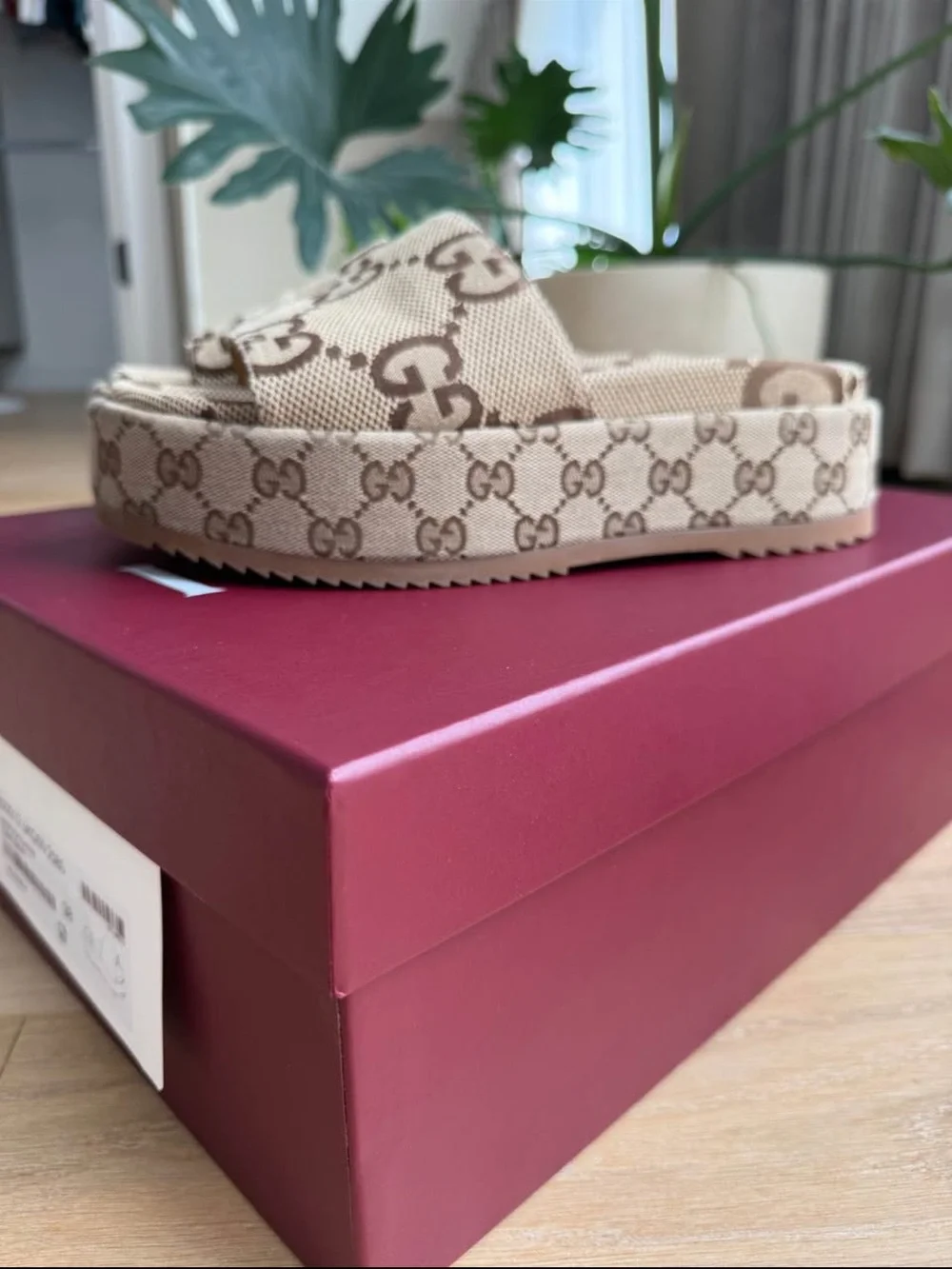 Gucci Beige/Brown GG Canvas Platform Slides